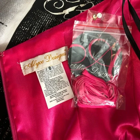 NEW ALYCE DESIGNS SZ 6 HOT PINK SATIN BEAD HIGH LOW FORMAL EVENING GOWN